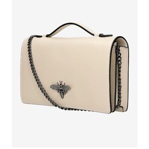 Wojas Beige Cream Leather Crossbody Bag Bee Emblem Chain Strap Made in Italy